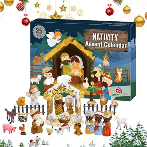 Weihnachtskrippe Adventskalender, Weihnachtskrippe Kalender, 25 Tage Weihnachten Countdown, Weihnachten Countdown Kalender, Weihnachten Krippe Advent, Religiöser Adventskalender Spielzeug für