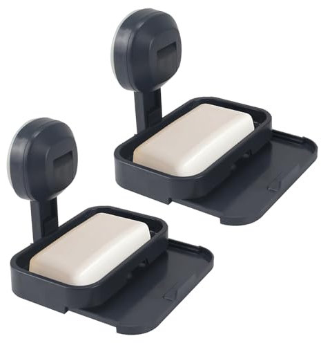 VirtuGro 2pcs Porte Savon Douche Mural Boite a Savon Ventouse en Plastique avec Bac de Récupération des Tiroirs pour Salle de Bain Cuisine Evier Gris