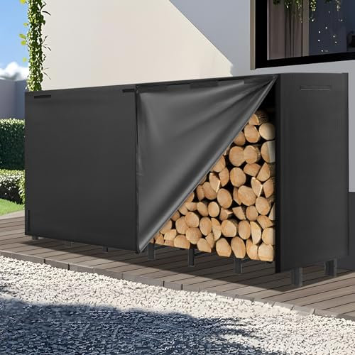 Kendane Firewood Log Rack with Waterproof Cover – Heavy Duty Outdoor Storage, 8ft Large Capacity (242 x 30.5 x 100CM), 600D Oxford Black Cover for Garden, Patio, and Indoor Use