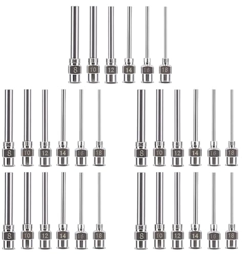 BENECREAT 30 Stück 6 Arten Edelstahl Dosiernadel 8, 10, 12, 14, 16, 18Ga Stumpfe Klebeflaschennadel Mit Luer Lock Für Kartusche Alkohol Spender Für Ätherische Öle
