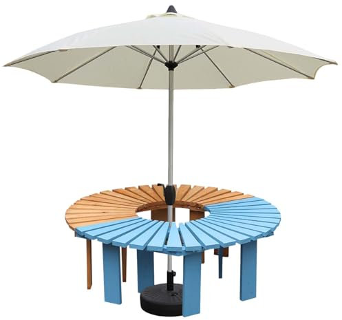 Gartenbank aus Holz, Lounge-Sitzgelegenheiten für den Außenbereich, halbrunde, runde Bänke ohne Rückenlehne, um die Baumbank herum, wetterfest, für Balkon, Terrasse, Veranda, Rasen, Hinterhof(Blau,Hal