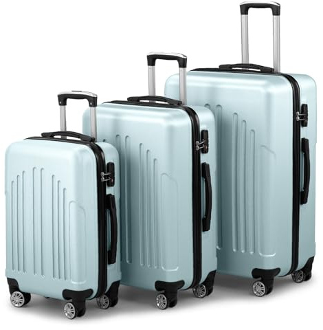 LALAHO Kofferset 3 teilig Hartschale, Reisekoffer mit Rollen Groß, Koffer Set 3 Stück aus ABS+PC, Handgepäck, Hartschalenkoffer Set, Minzgrün