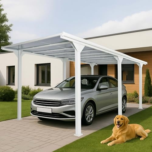 Alu-Carport HWC-O23, Autoüberdachung Garage Unterstand, 10cm-Gestell Polycarbonat-Dach Regenrinne, 3x6m - weiß