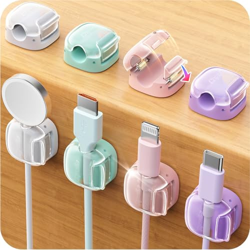 Kabel-Clips, 8 Stück, Kabelhalter, Kabel-Organizer [1s Schloss und stärkster Klebstoff] Federkabel-Clips, Handy-Ladegerät, Kabel-Management, Arbeitsplatz, Nachttisch, Zuhause, Büro, Küche, Schule