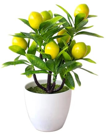 Artificial Potted Lemon Tree - Greenery Leaves Yellow Fruits | Tall Fake Lemon Plant With Lemon Fruits | Pla-stic Pot Fake Lemon Tree Bonsai For Home Table Desk Bathroom | Greenery Potted Faux