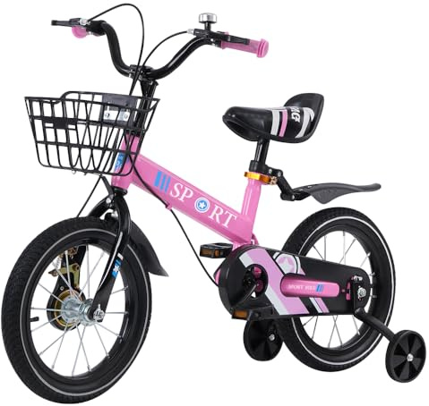 homewell Vélo enfant 12/14/16 pouces pour garçons et filles de 2 à 8 ans, vélo pour enfants, vélo pour enfants avec roues stabilisatrices et panier, vélo (C rose, 14 pouces)