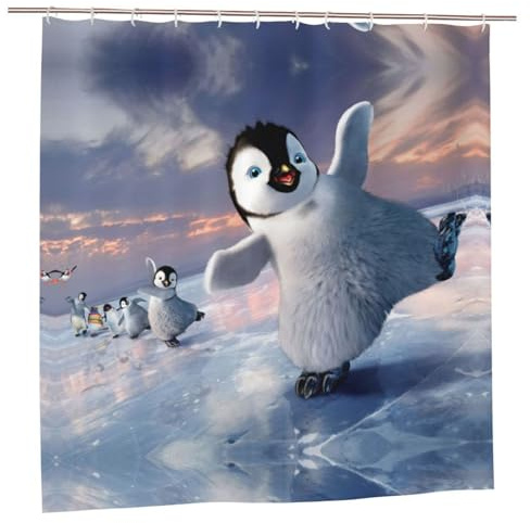 EZDLOWVBA Duschvorhang mit Pinguin-Motiv, 183 x 183 cm, schimmelresistent, Polyester, Badvorhang mit 12 Haken, waschbar, schnelltrocknend