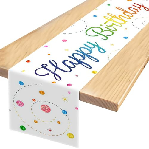 Happy Birthday Tischdecke Geburtstag 180x35 cm Rainbow Galaxy Space Theme | Tischläufer Wiederverwendbare & Waschbare, Tischdeko Geburtstagstischdecke, für Geburtstagsfeier, Fotohintergrund, Wohnzimmer
