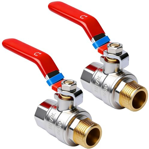 2 Stück Kugelhahn 1/2 Zoll AG-IG, PN 40 Absperrhahn Messing mit Hebelgriff, Männchen auf Buchse, Kugelhahn für Wasser, Gas, Sanitär, Öl, Rohrfittings Verbindung