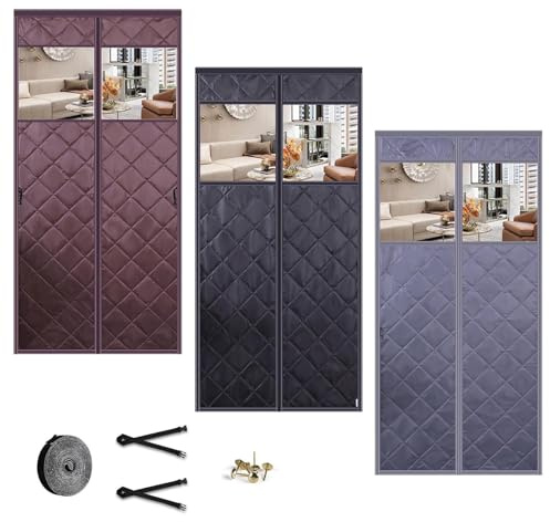 60x180cm Thermo Türvorhang Magnet Wärmeschutzvorhang Outdoor Kälteschutz Wärmeisolierte Thermovorhang Tür Haustierfreundlich(Grau,60x180cm)