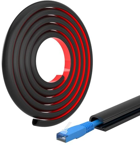 1M Cable Trunking, Self-Adhesive Wire Cover for Wall Mount TV & Desk Cable Management, Easy Install Cable Hider Raceway（Black）