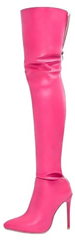 Veelau Meieer Stivali sopra il ginocchio da donna con tacco alto a spillo con chiusura lampo, rosa., 45 EU
