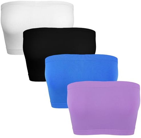 4 pezzi top a tubo, a fascia, casual, crop top, senza spalline, camicia corta basica, nero, bianco, blu, viola, taglia unica
