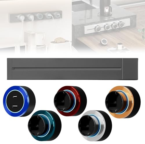 Toma de Corriente de 8000W con Riel Deslizante, Puertos USB y Tipo C, Enchufe de Pared con Interruptores para Cocina y Oficina, Adaptador de 2500 W(Gray,60cm)