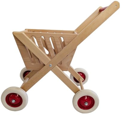 Holz-Wenzel 350055 - Einkaufswagen Anja aus Holz, ca. 54 × 24 × 54 cm, Einkaufswagen für Kinder, Rollenspielzeug mit 4 Kunststoffrädern, Naturbelassen, ab 18 Monaten