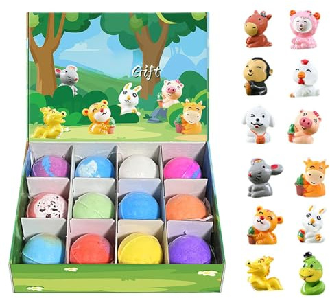 Badekugel mit Überraschung im Inneren,Kinder-Badekugel | Kinder Gaskugel - Land- und Meeresspielzeug, handgefertigter natürlicher Bio Ball 12X für Kinder zur Geburt
