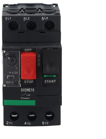 Interruttore di protezione del motore GV2ME10C 4-6.3A, interruttore magnetico termico nero per sovraccarico e cortocircuito, montaggio su guida DIN per controllo motore industriale