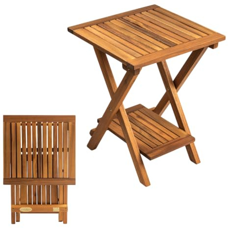 Spetebo Akazienholz Garten Beistelltisch klein geölt für Außen 35 x 35 cm | Beistelltisch aus 100% FSC-zertifiziertem Holz aus nachhaltiger Waldwirtschaft