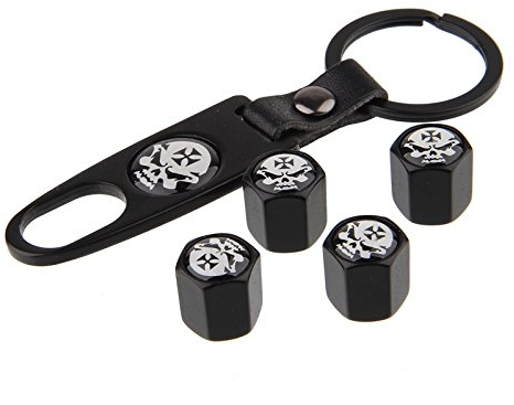 Garage-SixtySix Ventilkappen Set Skull Iron Cross Schwarz inkl. Schlüsselanhänger