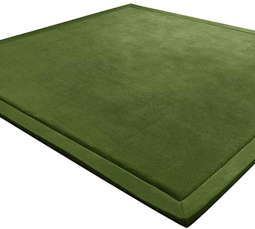 LEHOUR Verdickung Korallen Samt Teppich Kinder Krabbeldecke Weiche Tatami Teppiche Kinder rutschfeste Vergrößern Spielmatte (Dunkelgrün, 200 * 200CM)