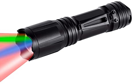 LUMENSHOOTER Upgraded Zoomable Red Flashlight, 4 Color in 1 Flash Light, Green Red Blue White Multi-Color RGBW Led with Memory for Night Vision, Fishing, Astronomy(Batteries Not Included)