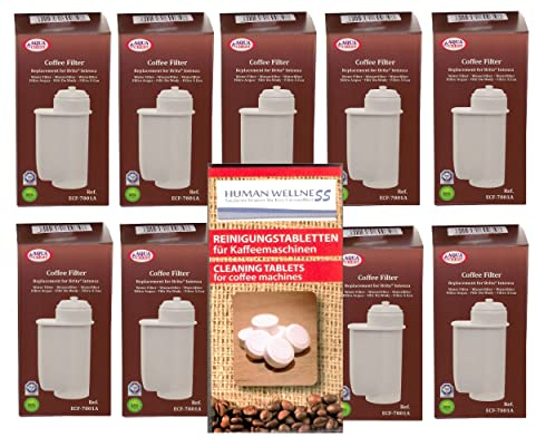 Human-Wellness 10 x Siemens Brita Intenza Filter TZ 70003 EQ.3 EQ.5 EQ.7 EQ.9 Compatible Cartridge AKQ-01 + 10 Cleaning Pads