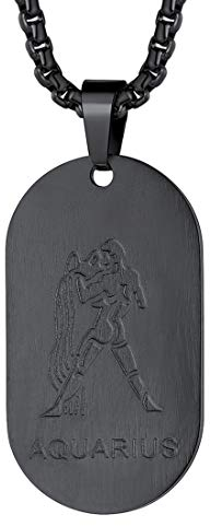 FaithHeart Erkennungsmarke Damen Halskette 12 Sternzeichen-Serie die Wassermann Unisex-Halskette mit Sternzeichen-Anhänger Edelstahl 55 cm Schwarz Silber und Samtbeutel