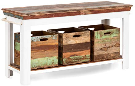 Woodkings® Waschtisch Perth recyceltes Holz weiß bunt rustikal mit Holzboxen Badmöbel Badezimmer Badschrank Bad Unterschrank Massivholz