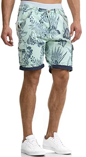 Indicode Herren Albert Cargo Shorts Hawaii | Kurze Hose Bermuda Cargoshorts für Männer Surf Spray, XL