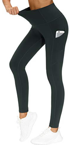THE GYM PEOPLE Dicke Yogahose mit hoher Taille, mit Taschen, Bauchkontrolle, Workout, Laufen, Yoga-Leggings für Damen, Anthrazit, Größe S