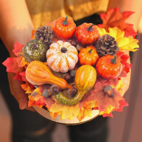 DomeStar Fall Decorations for Home, 8 PCS Artificial Fake Pumpkins Gourds