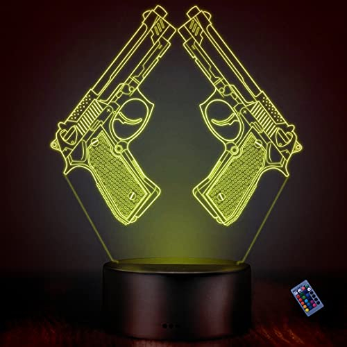 YTDZLTD Kreative 3D Pistole Nacht Licht 16 Farben Andern Sich Fernbedienung USB Adapter Touch Schalter Dekor Lampe Optische Täuschung Lampe LED Lampe Tisch Kind Geburtstag Weihnachten Geschenke