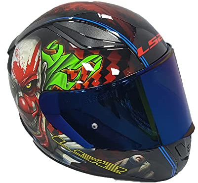 Casco Integrale per Motocicletta LS2 FF353 Rapid Happy Dreams Glow-in-the-Dark Clown Spaventoso + Visiera Blu (L) - Taglia L