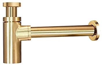 Brushed Brass | Basin Waste Bottle Trap | Drain Round Minimalist and Extension Tube | Stop Bad Smell Drifting into Bathroom (Brushed Brass Finish) )