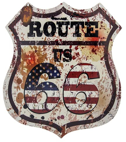 Route 66, Retro US Vintage Deko Schild, Wandschild, Türschild, Bar Schild, 35 x 30 cm
