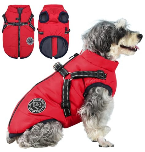 Savlot Hundejacke Winterweste Jacken Hundemantel Hundepullover Haustier Skifahren Kostüm Ärmellose Baumwolle Gepolsterte Weste Mit Brustgurt Gurt - Rot, XS
