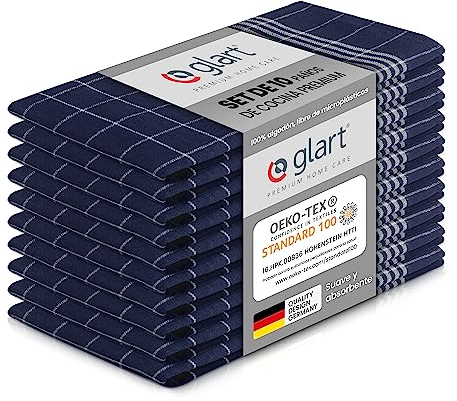 Glart 48BI2 10er Set Küchentücher 50x70 cm aus 100% Baumwolle in blau, OEKO-TEX Standard 100 zertifiziert, vorgewaschen für die Küche und Abwasch
