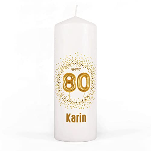 Herz & Heim® personalisierte Geburtstagskerze zum runden Geburtstag mit Wunschnamen 80. Geburtstag