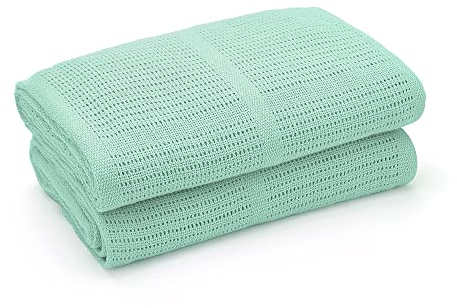 Bloomsbury Mill - Doppelpack - 100% Reine Bio-Baumwolle - extra weiche zelluläre Babydecken - Wickeldecke - Baby Essentials für Neugeborene - Kinderbett/Kinderwagen/Reise/Babykorb - Minzgrün