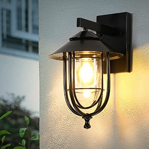 Aussenlampe Türbeleuchtung Industrie Fassadenlampe Haustür Türl Wasserdicht Schwarz Aussenleuchte Außenlampe Außenleuchte Wandleuchte Glas Balkon Flur Eingang Hof Pavillon Garten Weg (Schwarz)
