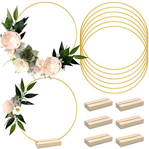 ZOCONE 12 Stück Metall-Blumen-Ringe mit Tischkartenhalter, Metallkranzring für DIY-Traumfänger, Tisch-, Weihnachts-, Hochzeitsdekorationen und Wandbehang
