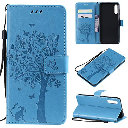 Fatcatparadise Coque pour Samsung Galaxy A50/A50S/A30S, Etui Samsung A50/A50S/A30S, Antichoc TPU Housse Cuir Flip Case Portefeuille Etui Rabat [Magnétique] Coque de Protection Cover (Bleu)