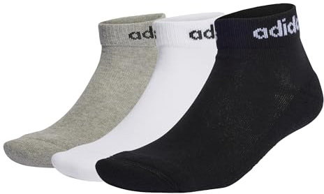 adidas Unisex - Adulto Linear Ankle Cushioned Socks 3 Pairs, Medium Grey Heather/White/Black, 6.5-8