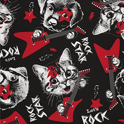 HEKO PANELS Oxford Wasserdichte Meterware Canvas-Stoff Polyester Zum Nähen Möbelstoffe Dekostoffe Wasserabweisend Blickdicht Katze Hund Rock Star 5 Meter 155 x 500 cm