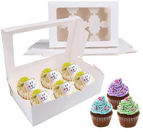 AKOLAFE 30 Stück Cupcake Box 6er Cupcake Transportbox Weiß Muffin 24x16x7.5 cm Transportbox mit Sichtfenster Muffin Box Karton Keksschachtel zum Tortendekorieren für kleine Kuchen, Gebäck, Kekse