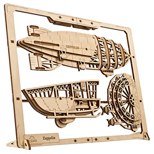 UGEARS 2.5D Framed Zeppelin - Classic Aircraft Wood Model Kit with Movable Propellers & Stabilizers - Airship Wooden Puzzle Model Kits for Adults - Home and Office Decor