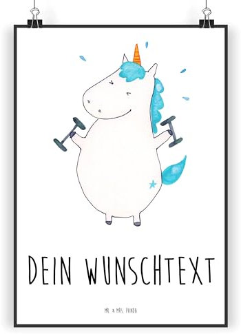 Mr. & Mrs. Panda DIN A5 Personalisiertes Poster Einhorn Fitness - Personalisierte Geschenke, Sixpack, Personalisierter Kunstdruck, Einhorn Deko,