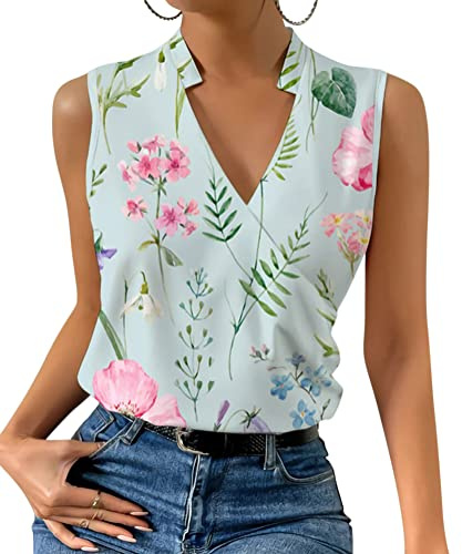 ORANDESIGNE Débardeur Femme Chic Et Élégant Top Chemisier Sexy Blouse Ample Haut Été sans Manches Tee Shirt Col V Fluide Mode Casual Chemise Classique Debardeur Travail Camisole A 08 L