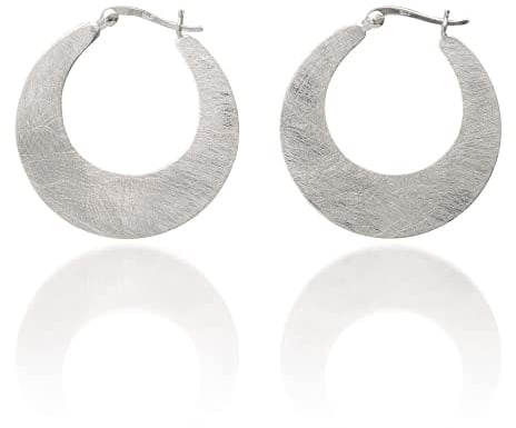 Leichte Creolen 925 Silber Flach Breit Mattiert Halbmond (silber, Sterling-Silber)