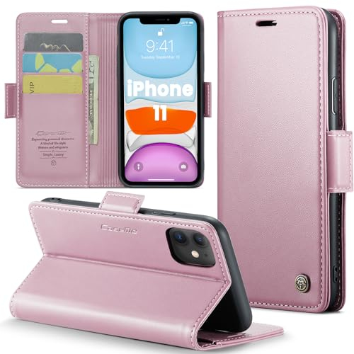 XYGLOW Coque pour iPhone 11 Etui RFID Protection Housse en Premium Cuir Pochette Portefeuille Rabat Clapet Case Porte Carte Magnétique Étui pour iPhone 11 6.1-Or Rose